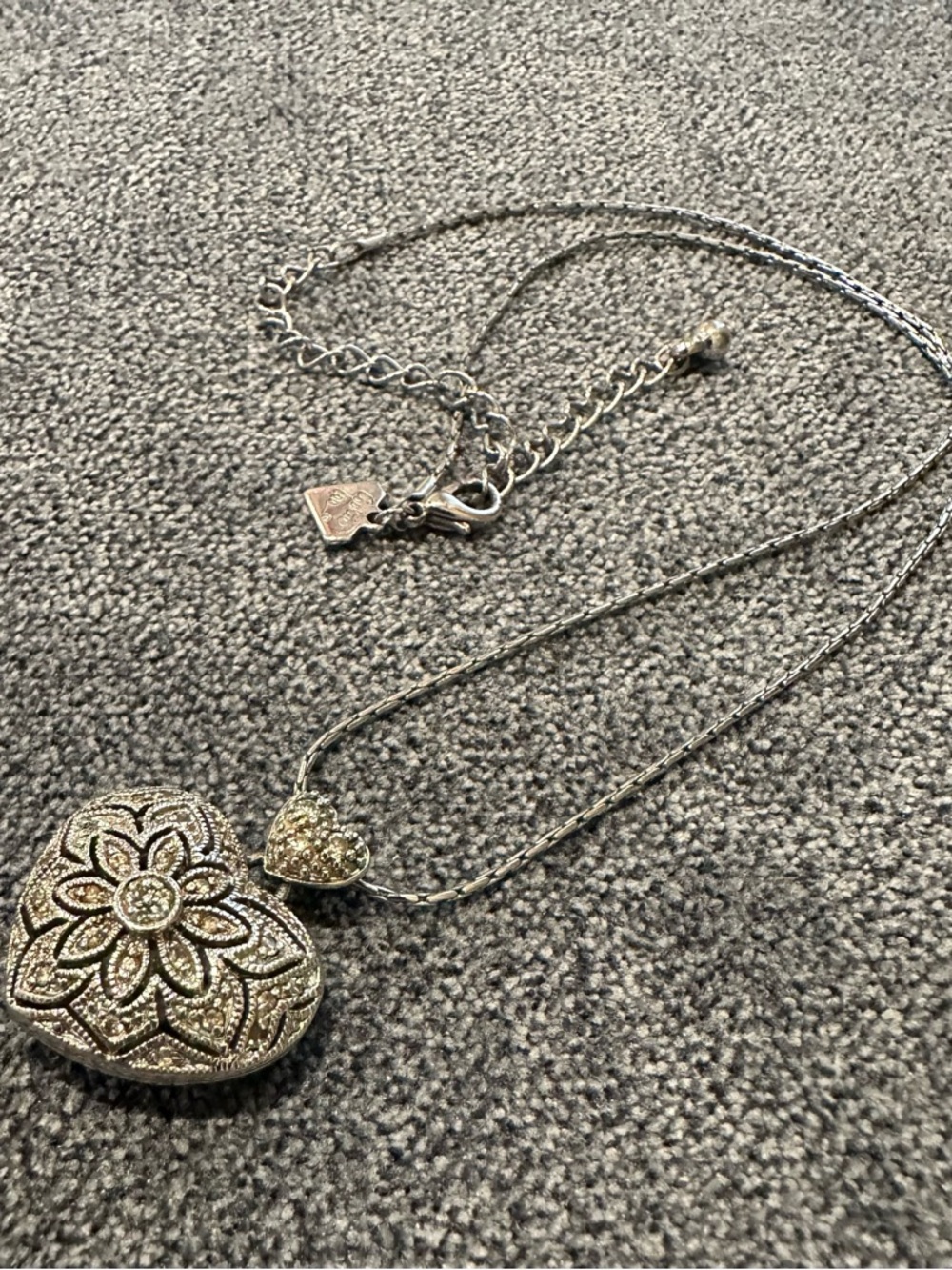 Silver Heart Pendant Necklace with Floral Accent - Cookie Lee